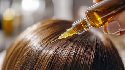 Hair treatment with oil injection application on scalp