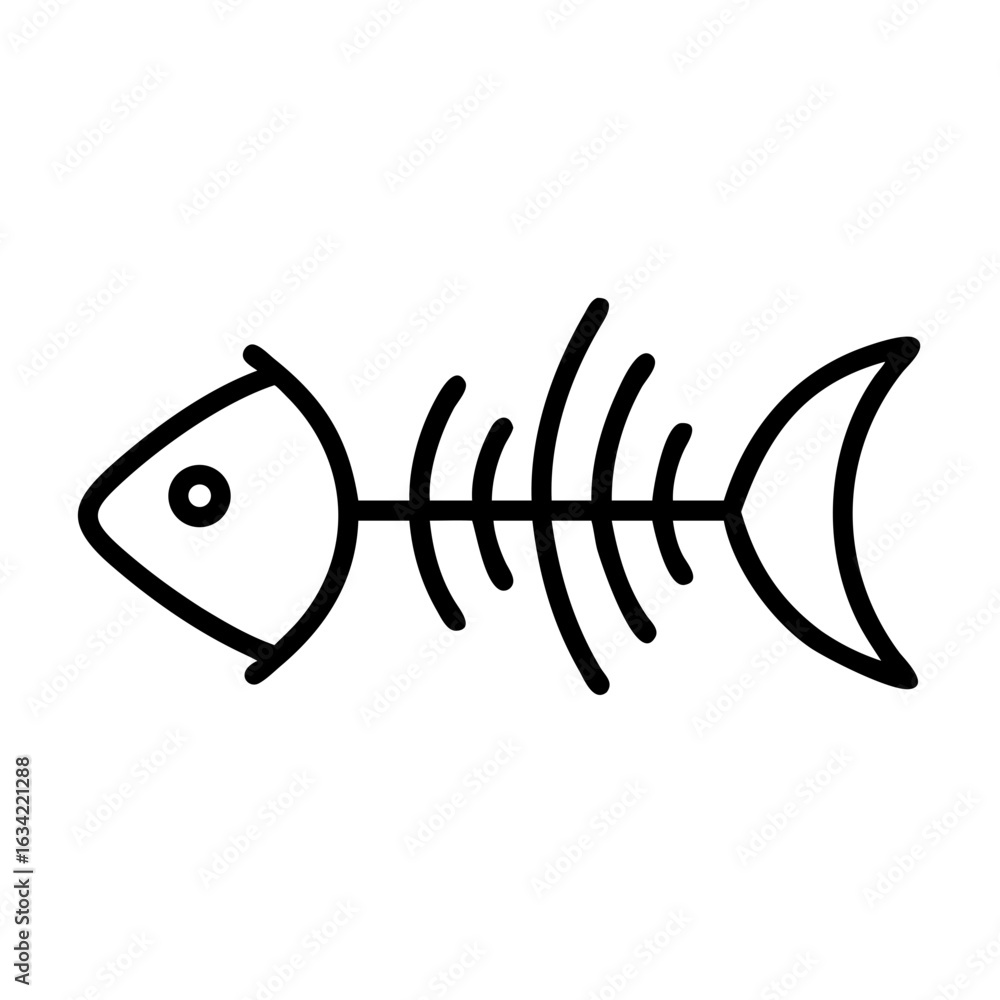 Poster skeleton of a fish illustrated with simple lines showcasing its shape and structure for educational 
