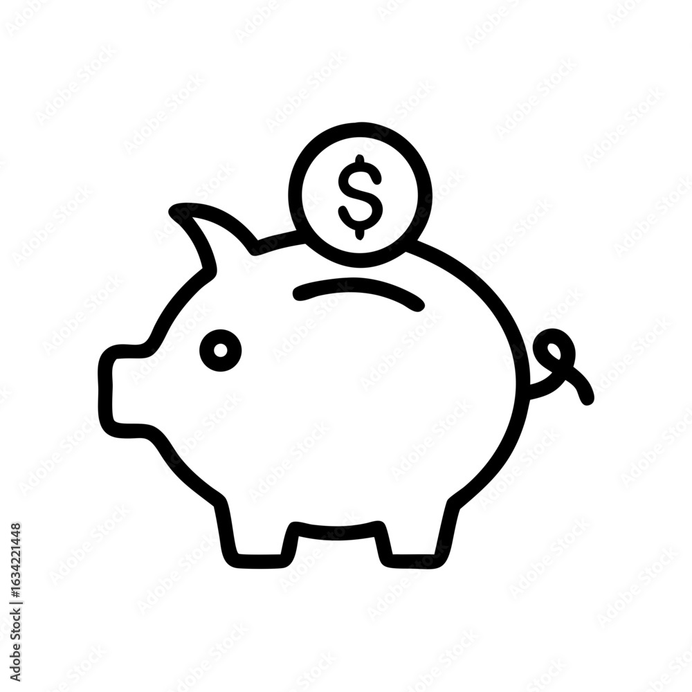 Poster piggy bank with coin symbolizes saving money and financial planning for the future in a simple desig