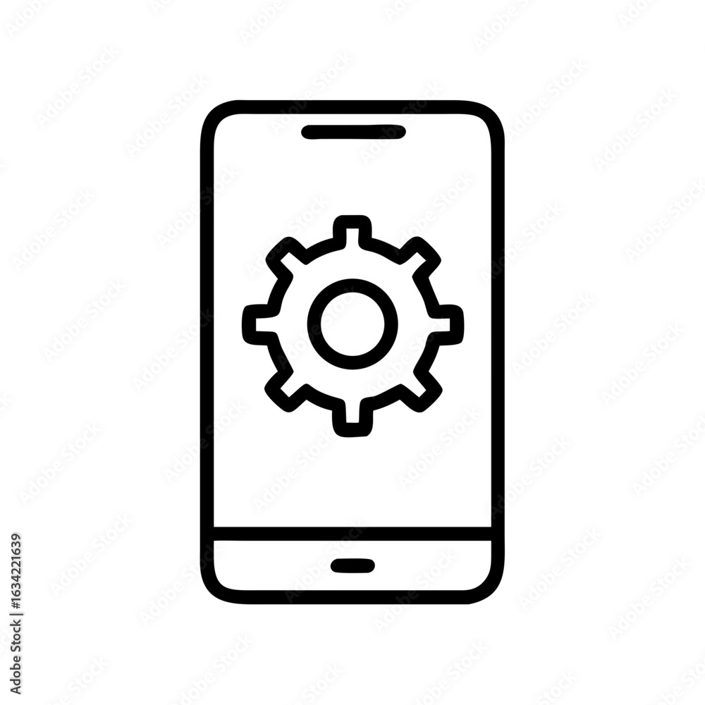 Aufkleber smartphone displaying a gear icon representing settings or configurations in a minimalist design for