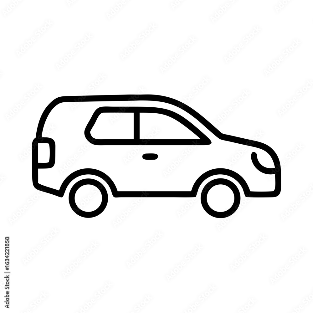 Poster Simple illustration of a side view of a compact SUV with a clean design against a plain background showcasing its features and structure