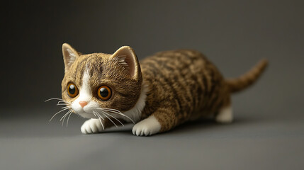 Munchkin cat with mechanical spine extensions and retractable limbs in crawling pose 