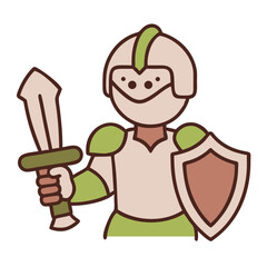 Cartoon knight character holding a sword and shield, representing bravery and adventure in a playful art style
