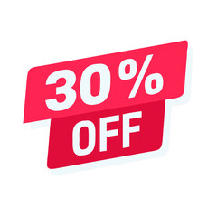 Discount promotional sign indicating a thirty percent reduction in price for a limited time on various products or services