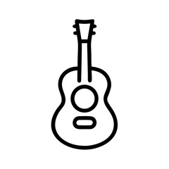Illustration of a guitar with a simple design featuring six strings and a classic body shape displayed against a plain background