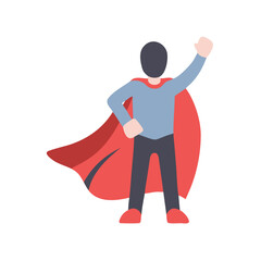 Superhero character standing confidently with a red cape flowing behind against a simple backdrop, portraying strength and courage