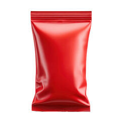 Bright red snack packaging displayed on a clean surface highlighting its glossy texture and simple design, creating an eye-catching appeal