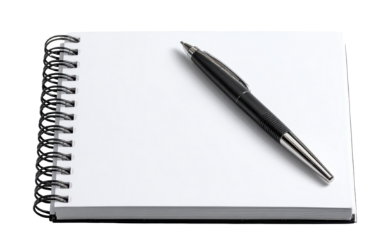 Blank notebook and pen ready for creative writing and sketching during quiet afternoon in a cozy workspace