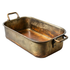 Vintage brass roasting pan baking dish tray isolated on white background