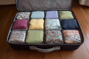 A suitcase full of clothes with a variety of colors and patterns