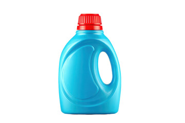 Bright blue laundry detergent bottle with red cap displayed on a white background for cleaning products advertisement