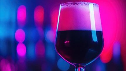 Elegant Glass of Dark Beer with Foam Against Colorful Background