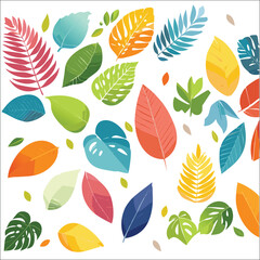 Obraz premium Summer tropical leaves clip art in colorful abstract background collection for seasonal greeting card