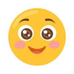 Fototapeta premium Happy yellow smiley face with big brown eyes and rosy cheeks expressing joy and positivity in a simple, cheerful design