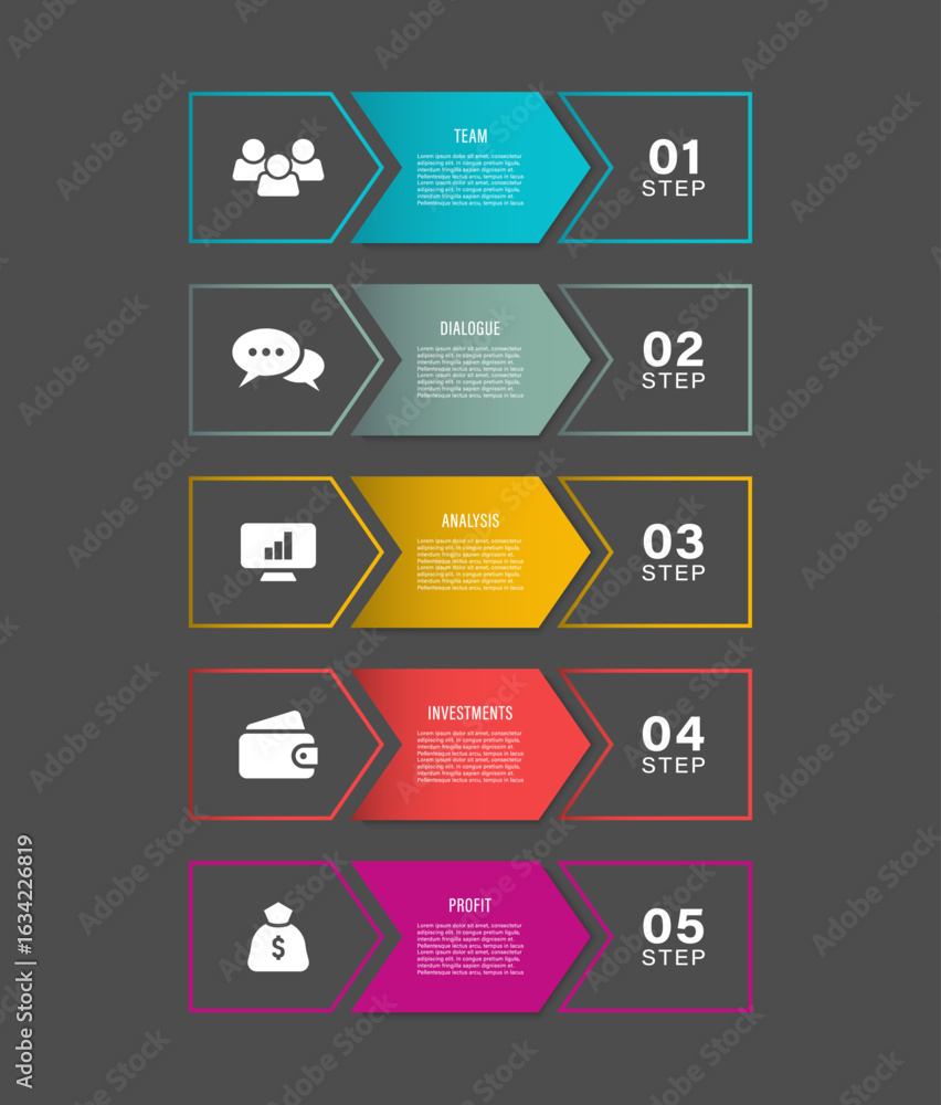 Poster arrows vertical infographic template for presentation slides with five steps or options