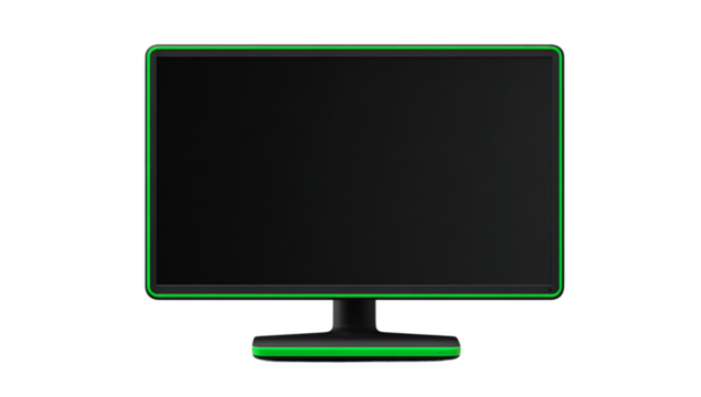 Modern green computer monitor isolated on a transparent background for gaming use 