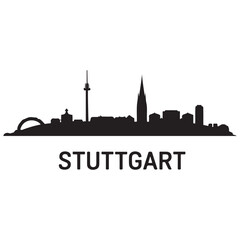 Naklejka premium Stuttgart skyline silhouette with. Landscape Stuttgart, Germany. Vector illustration. Vector black silhouette. with white background.