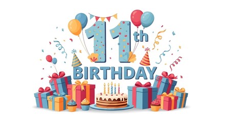 Happy 11th Birthday Celebration Illustration