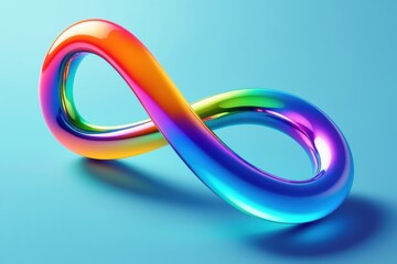 Abstract rainbow infinity symbol on a blue background with soft shadows