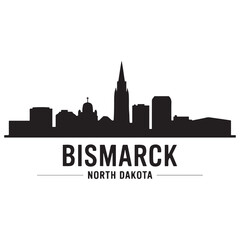 Naklejka premium Bismarck skyline horizontal banner. Bismarck, North Dakota. Vector template for your design. Vector black silhouette. with white background.