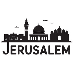 Fototapeta premium Vector Jerusalem skyline. Travel Jerusalem famous landmarks. Business and tourism concept for presentation, banner, web site. Vector black silhouette. with white background.