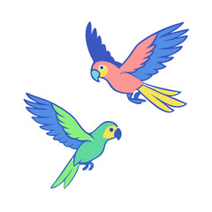 Obraz premium Colorful pair of birds flying above a natural landscape in bright hues during a sunny afternoon