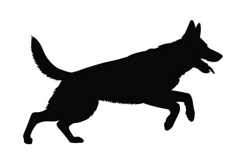 Silhouette of a german shepherd dog in mid leap