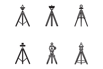 Set of Black and White Tripod Icons for Various Uses in Technology and Photography Vector Illustration