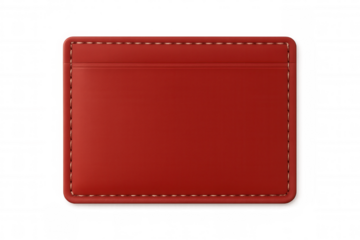 Red leather pocket featuring precise white stitching, elegantly displayed against transparent backdrop for refined design presentation
