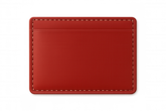 Red leather pocket featuring precise white stitching, elegantly displayed against transparent backdrop for refined design presentation