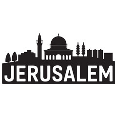 Vector Jerusalem skyline. Travel Jerusalem famous landmarks. Business and tourism concept for presentation, banner, web site. Vector black silhouette. with white background.