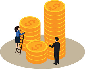 Dollar Coin Cash Financial management Business Growth Money Concept Art Vector Illustration

