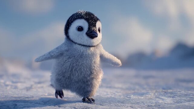 Adorable baby penguin on ice