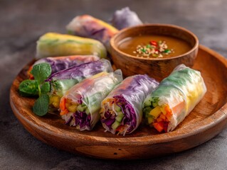 Assortment of Fresh Spring Rolls with a Creamy Dipping Sauce