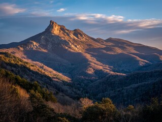 Grandfather Mountain at Sunset with Rolling Hills and Forests