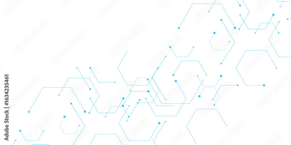 Poster molecular structure abstract tech background. geometric blue background. vector banner design with h