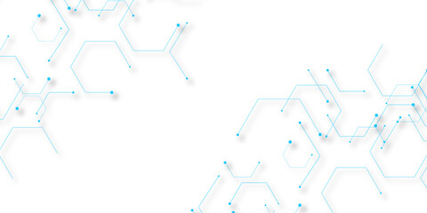 Molecular structure abstract tech background. Geometric blue background. Vector banner design with hexagons. Science network pattern, connecting lines and dots Medical background, Vector illustration.