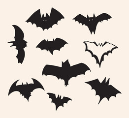 Halloween Bat Silhouette Set - Spooky Black Bats Clipart
