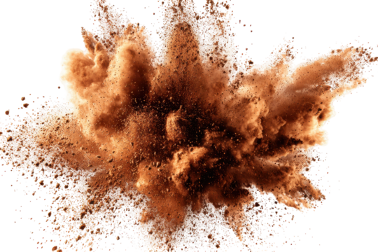 Brown powder explosion creates a stunning cloud in a creative art project during daytime