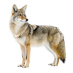 Fototapeta premium A full body shot of a coyote standing with its head turned to the side on a black background