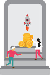 Dollar Coin Cash Financial management Business Growth Money Concept Art Vector Illustration
