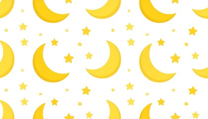 Seamless pattern featuring crescent moons and stars perfect for bedtime theme