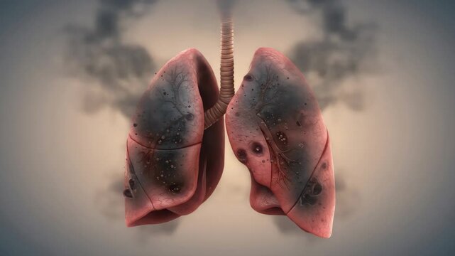 Damaged Lungs, Air Pollution Concept - A 3D video of a pair of lungs severely damaged by pollution or disease.