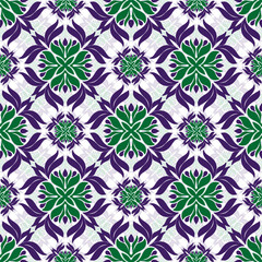 Beautiful seamless green and purple flowers, imaginative