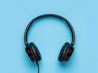 Fototapeta premium Immerse yourself in rich audio with these sleek, comfortable black over-ear headphones perfect for music lovers and professionals seeking superior sound quality.