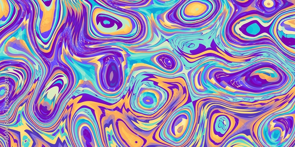 Poster vibrant abstract psychedelic pattern filled with colorful patterns and mesmerizing fluid motion, evo