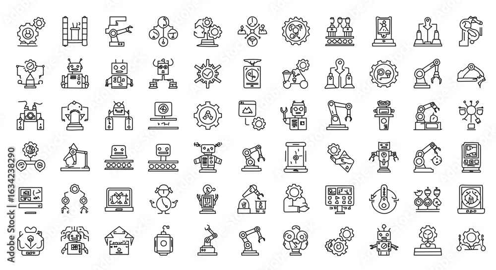 Aufkleber a collection of minimalistic black and white icons representing various technology concepts.