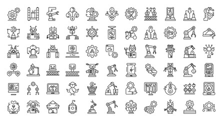 Obraz premium A collection of minimalistic black and white icons representing various technology concepts.