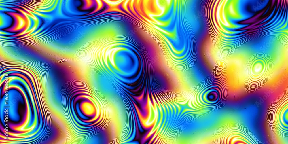 Poster vibrant abstract psychedelic pattern filled with colorful patterns and mesmerizing fluid motion, evo