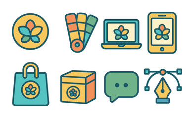 Colorful Children's Icons. Flat vector mini-illustrations branding and design in colors children's